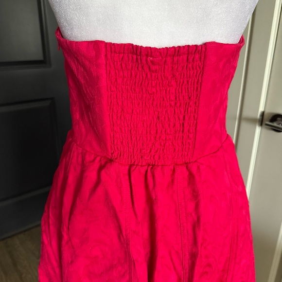 Anthropologie Pink Brocade Sweetheart Strapless A-line Midi Dress Size 10 - Picture 6 of 10